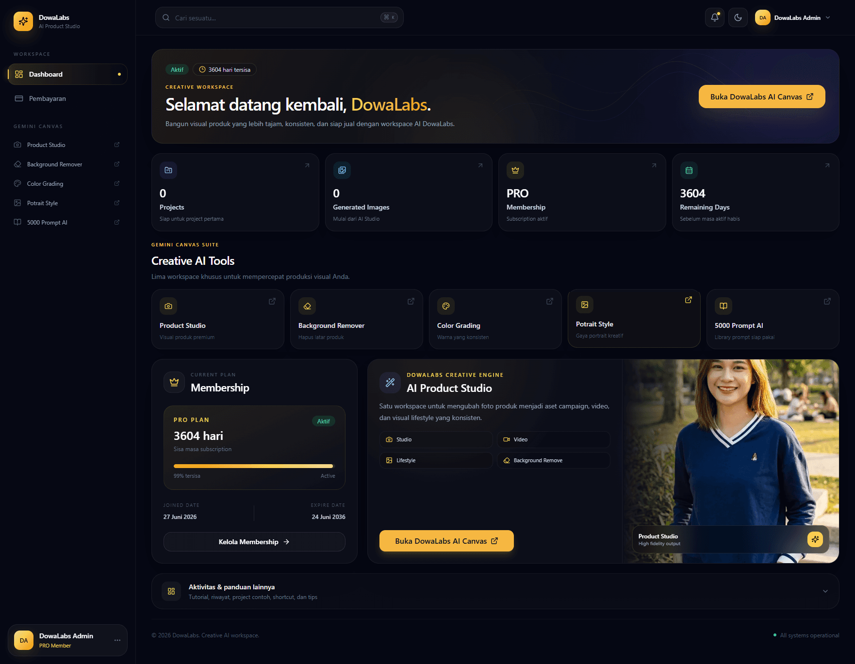 DowaLabs dashboard preview