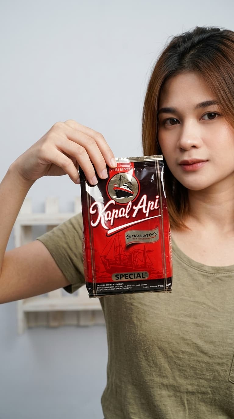 Hasil AI produk kopi dengan pencahayaan studio