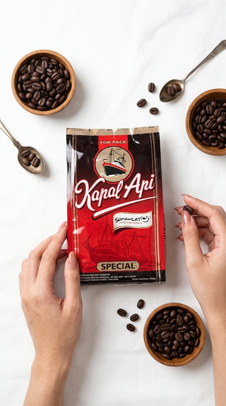 Hasil AI produk kopi dengan nuansa premium