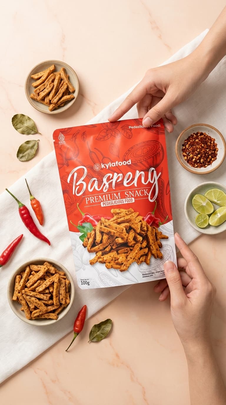 Hasil AI produk snack untuk konten promosi